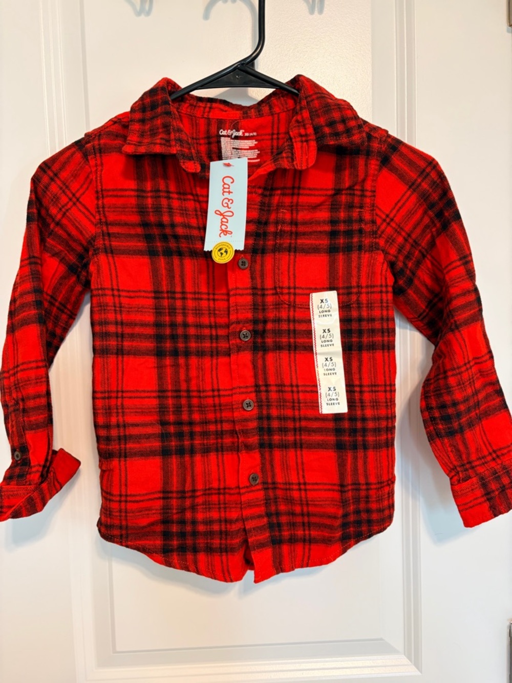 Cat & Jack Red and Black Plaid Button-Down Shirt for Kids